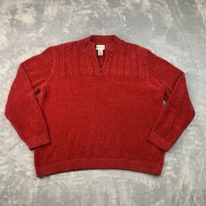Alfred Dunner Women's XL Red 1/4 Zip Collared Pullover Sweater